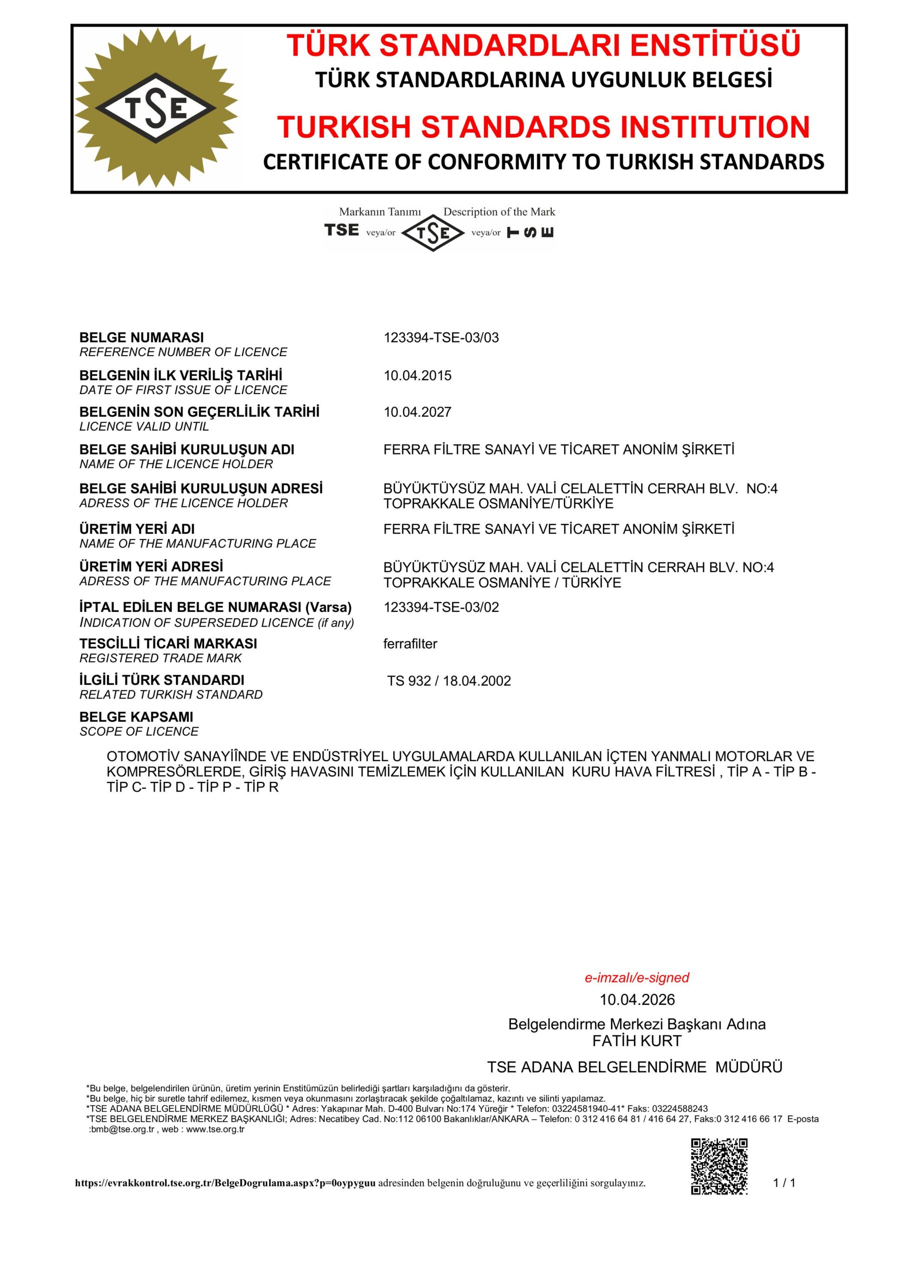 TSE TS 932 air filter valid 270410 1 scaled